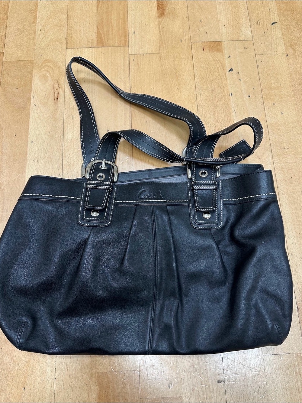Coach Black Leather Shoulder Bag with Contrast Stitching